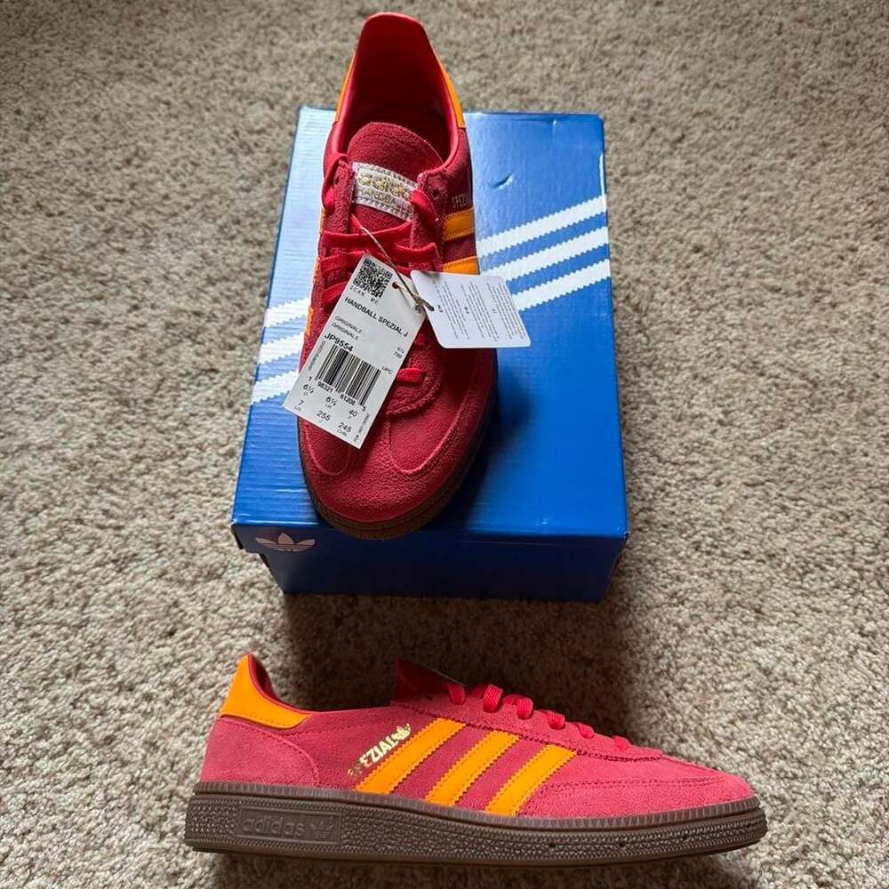 Adidas Handball Spezial J Red Orange Gum Sneakers JP9554 7 Youth/8 Women’s